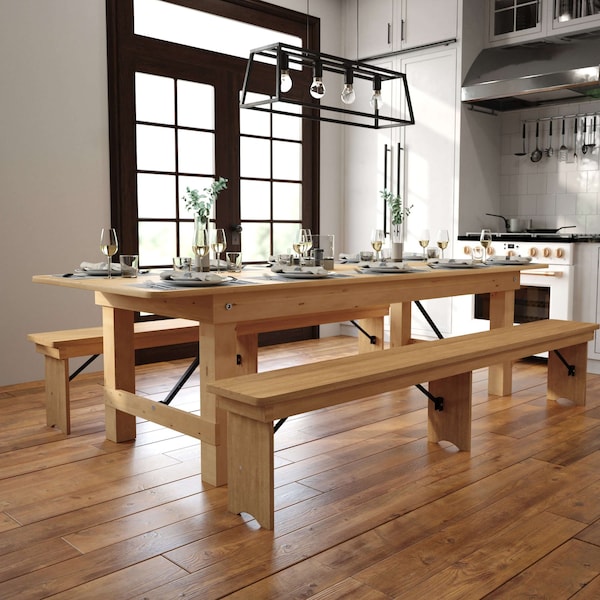 Flash Furniture Rectangle 40 in W, 108 in L, 30 in H, Pine Wood, Pinus Glabra, Steel, Light Natural XA-F-108X40-LN-GG - main